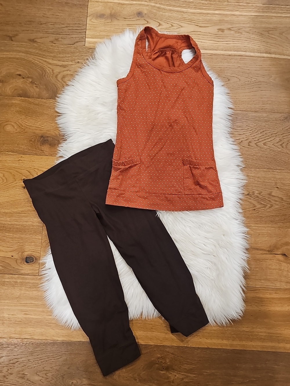 Vintage Women’s Rust Polka Dot Tunic & Brown Leggings Set